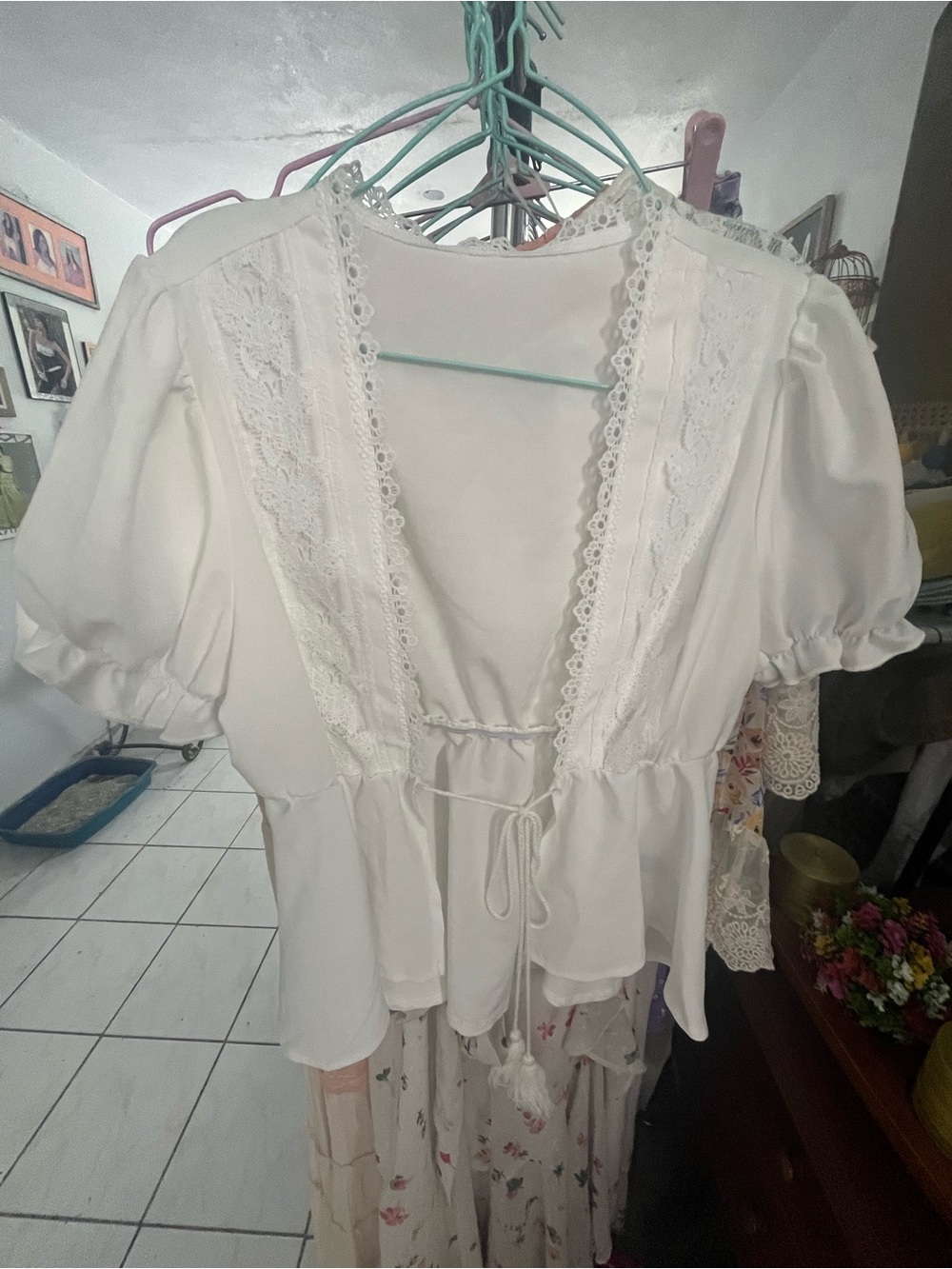 White Lace-Trim Peasant Blouse